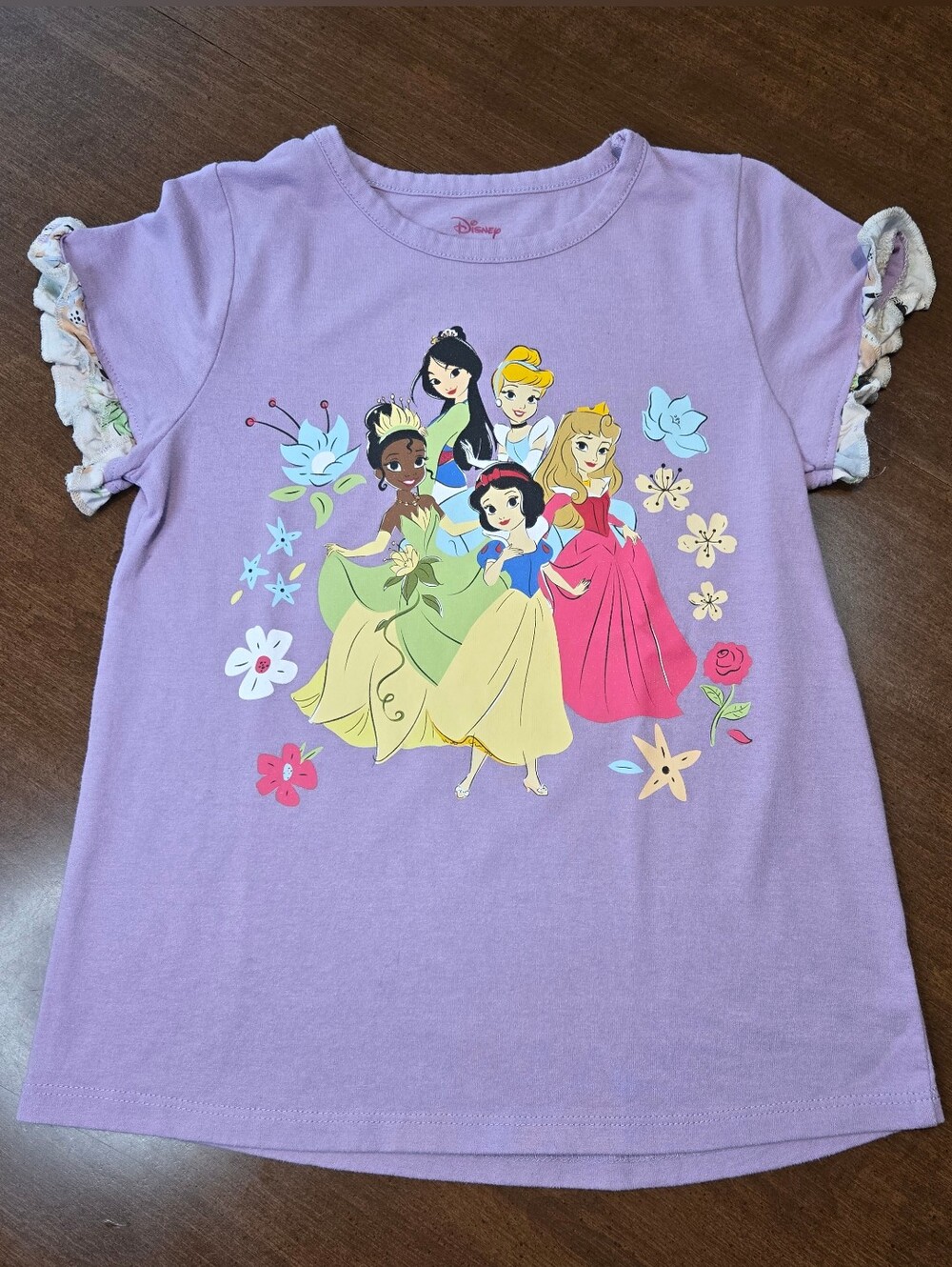 *SALE* Disney Princess Girls Size 6 Purple Tiana Mulan Graphic Ruffle Sleeve Tee